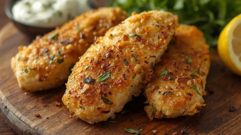 No-breading garlic herb chicken strips No-breading