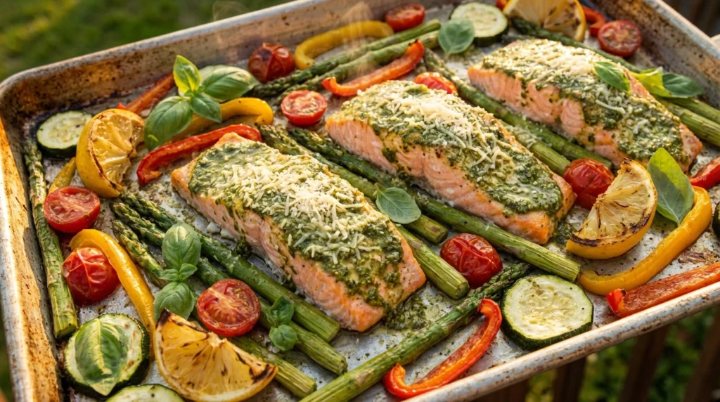 Pesto Salmon Sheet Pan Meal