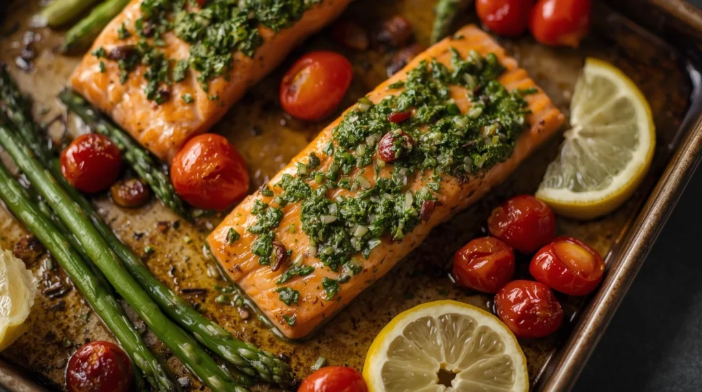 Pesto Salmon Sheet Pan Meal