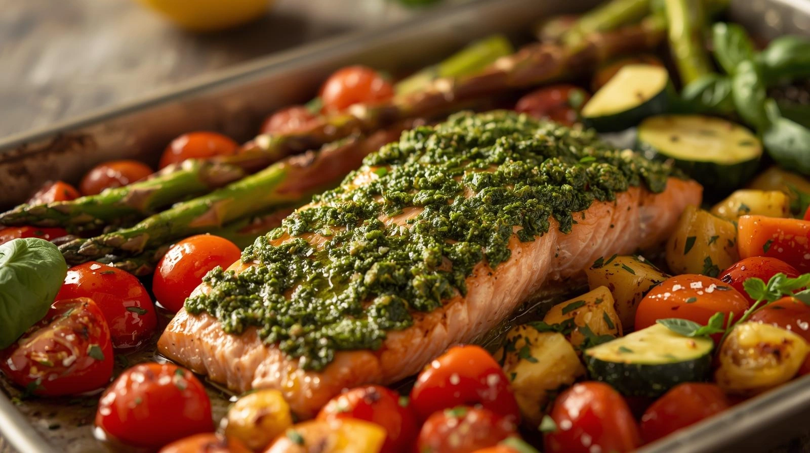 Pesto Salmon Sheet Pan Meal