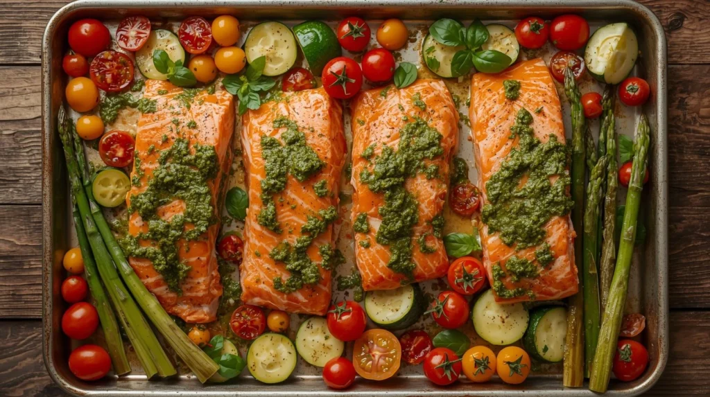 Pesto Salmon Sheet Pan Meal