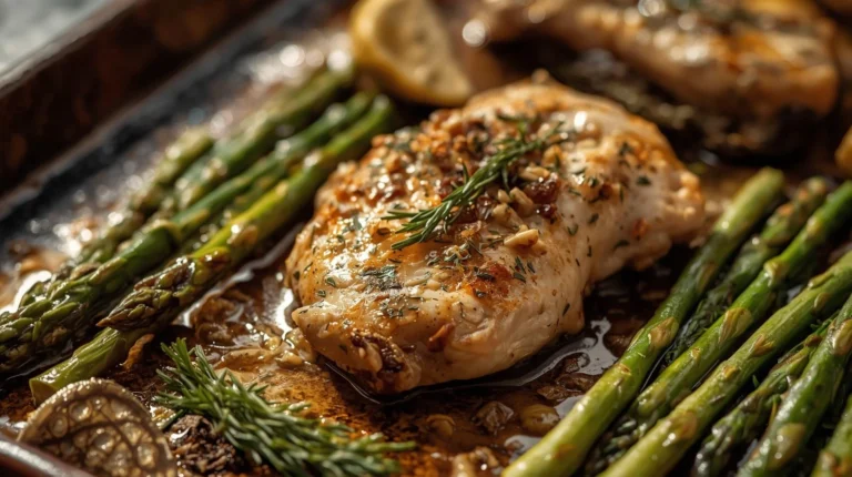 lemon chicken and asparagus sheet pan dinner ​