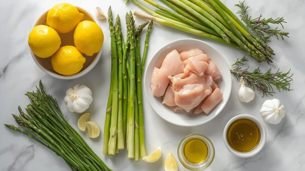 lemon chicken and asparagus sheet pan dinner ​